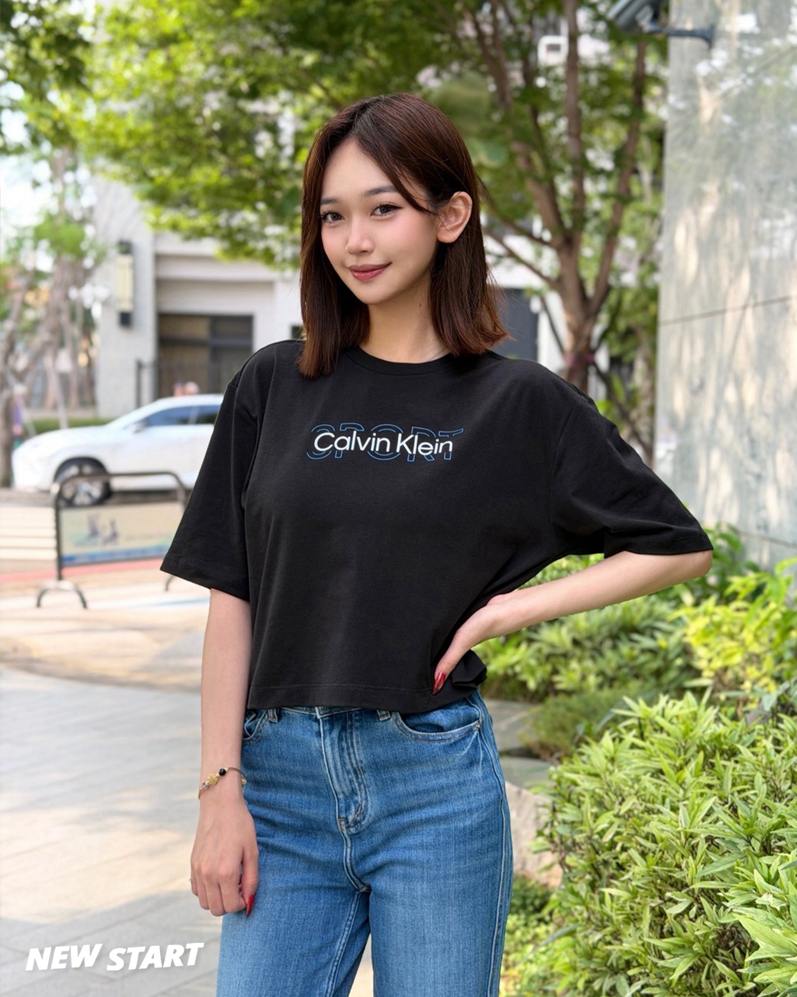 Calvin Klein CK 線條疊字 女款 短版 短袖上衣 短T