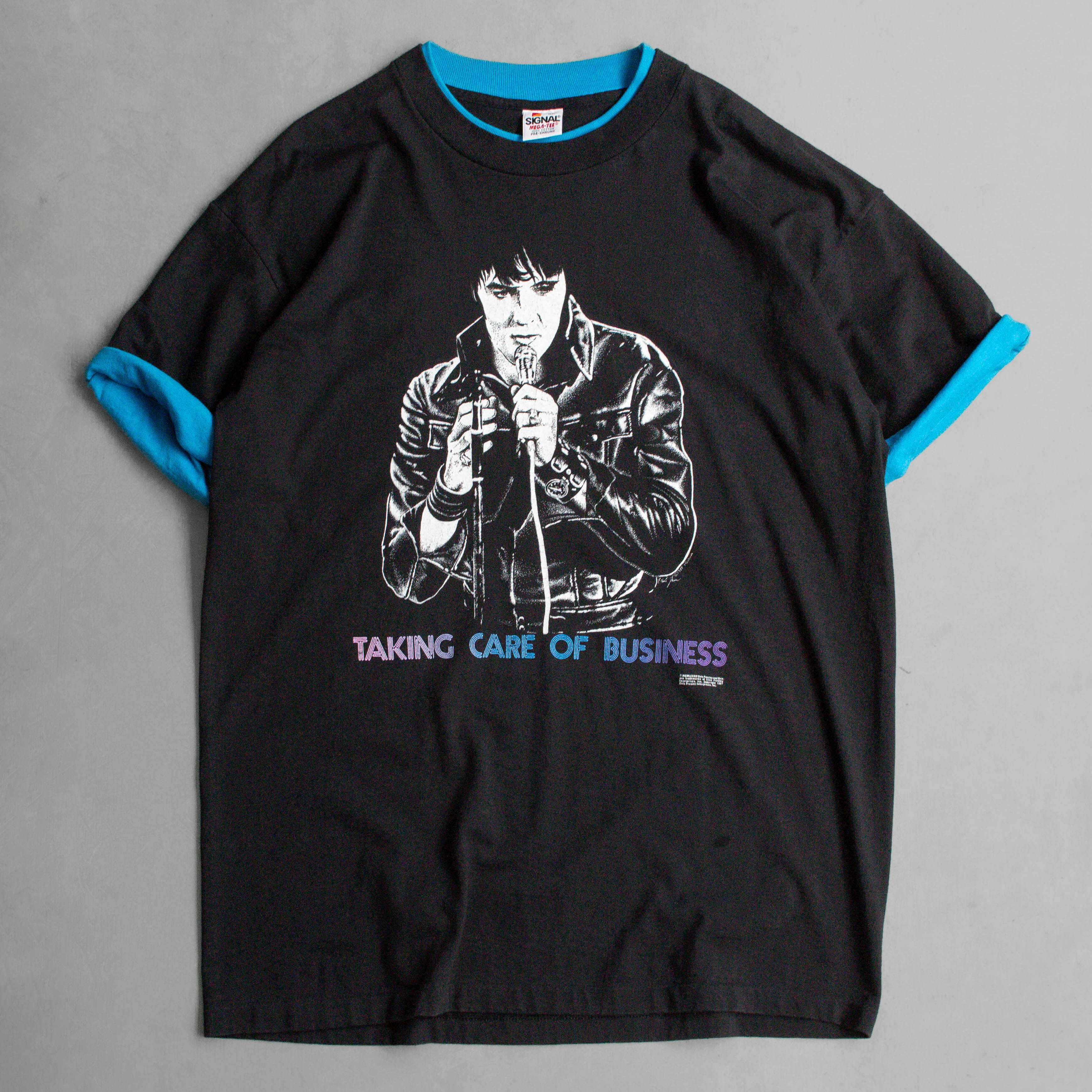 80S SIGNAL ELVIS PRESLEY TEE 美國製 黑色 貓王 短袖 T恤