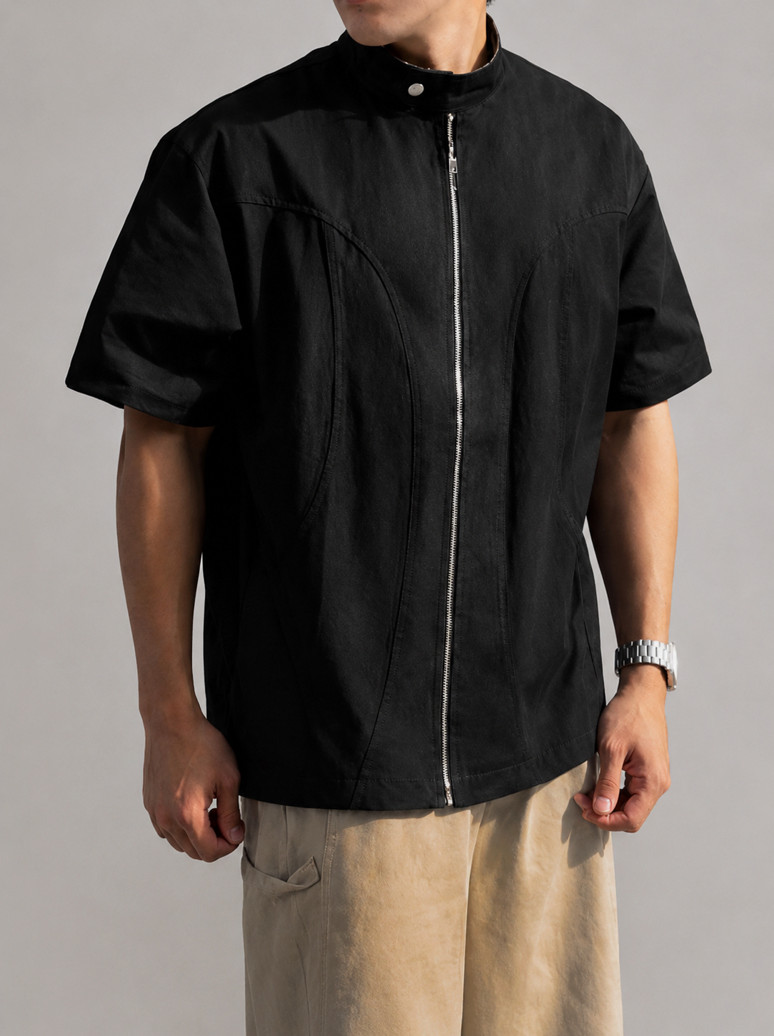 Check Pattern Zipper Cut Shirt