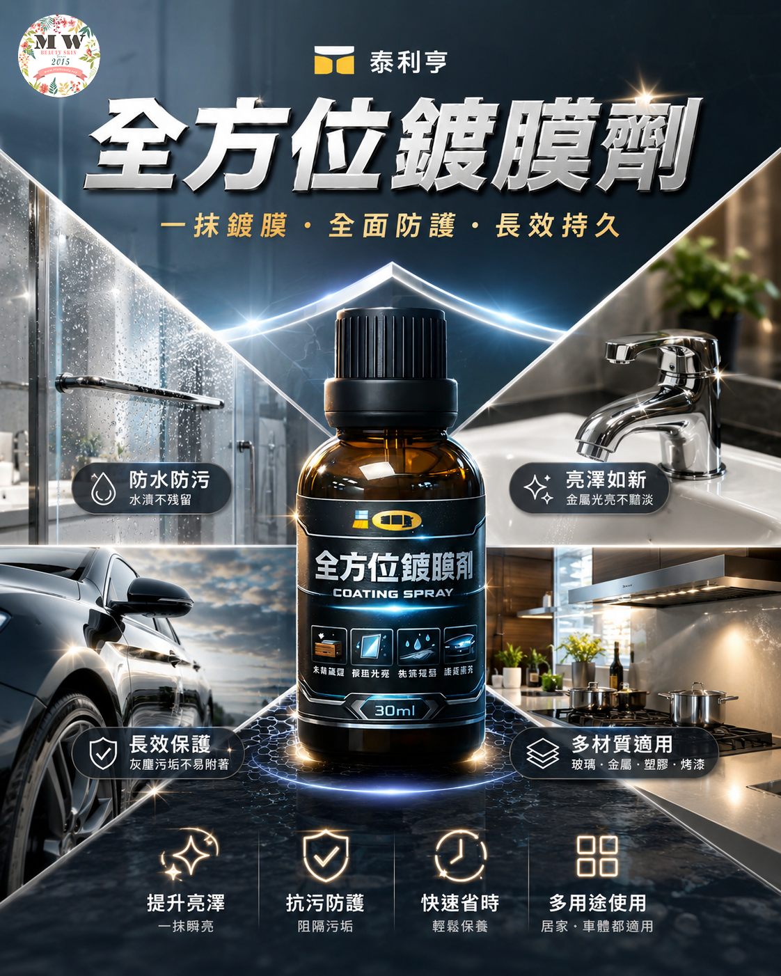 【台灣居家清潔神器】泰利亨 全方位鍍膜劑 30ml｜防水/防污/亮澤保護