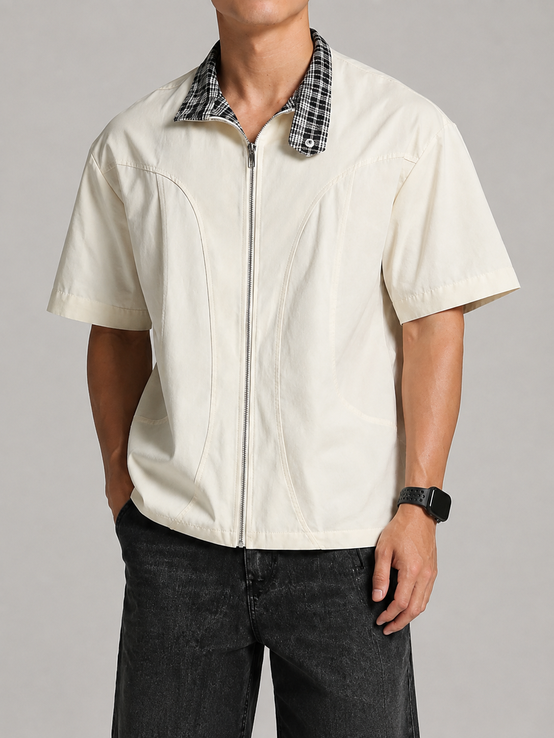 Check Pattern Zipper Cut Shirt