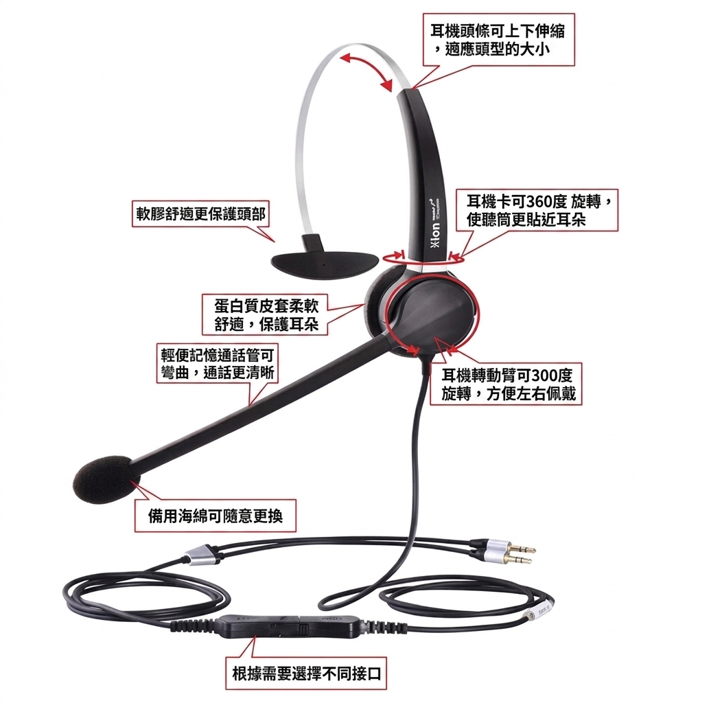 北恩 Hion FOR900D Mono wired Headset Educational/Call Center Headset 單耳有線頭戴式教育／呼叫中心耳機 (QD)
