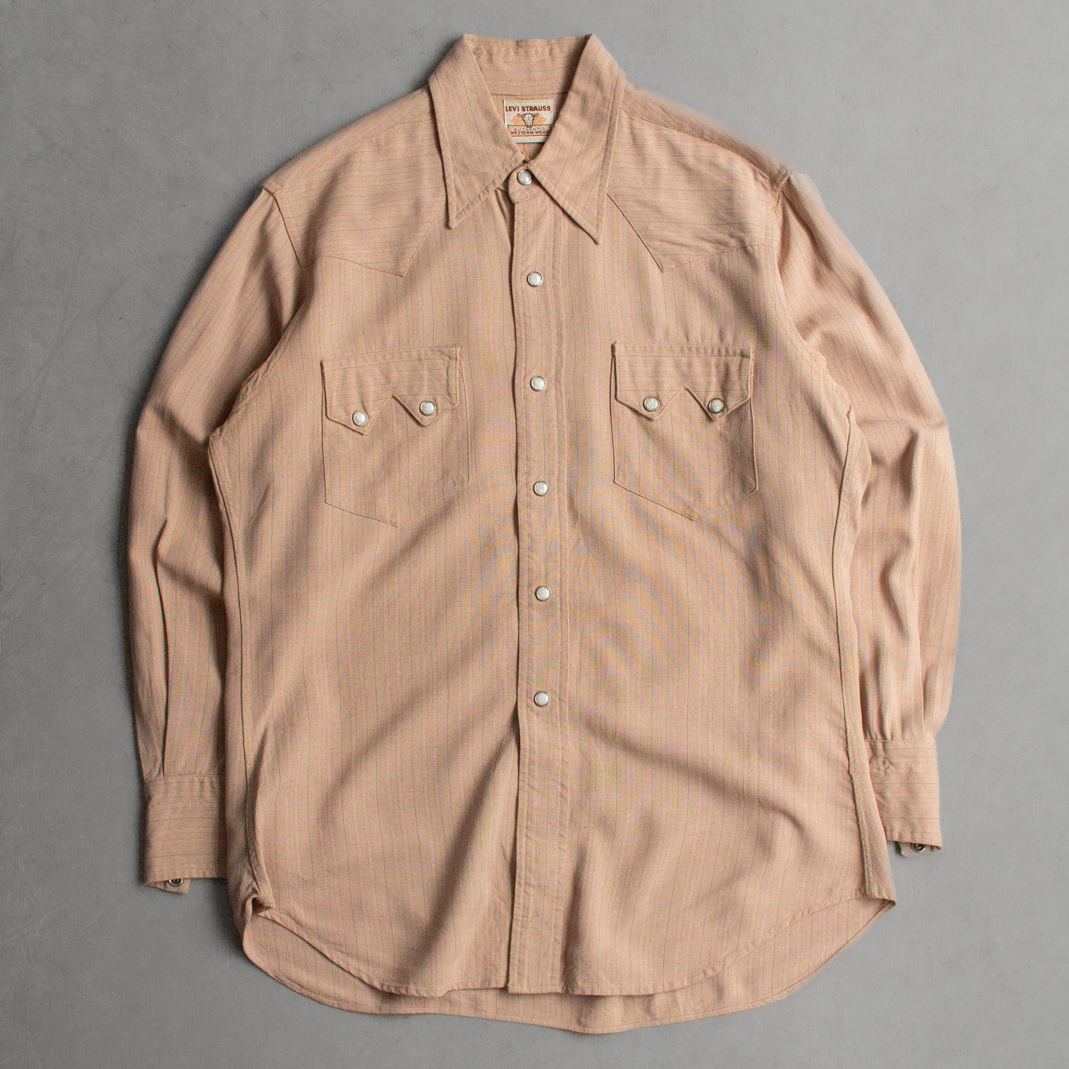 50S LEVIS RAYON WESTERN SHIRT 美國製 短牛角 卡其 條紋 西部 長袖 襯衫