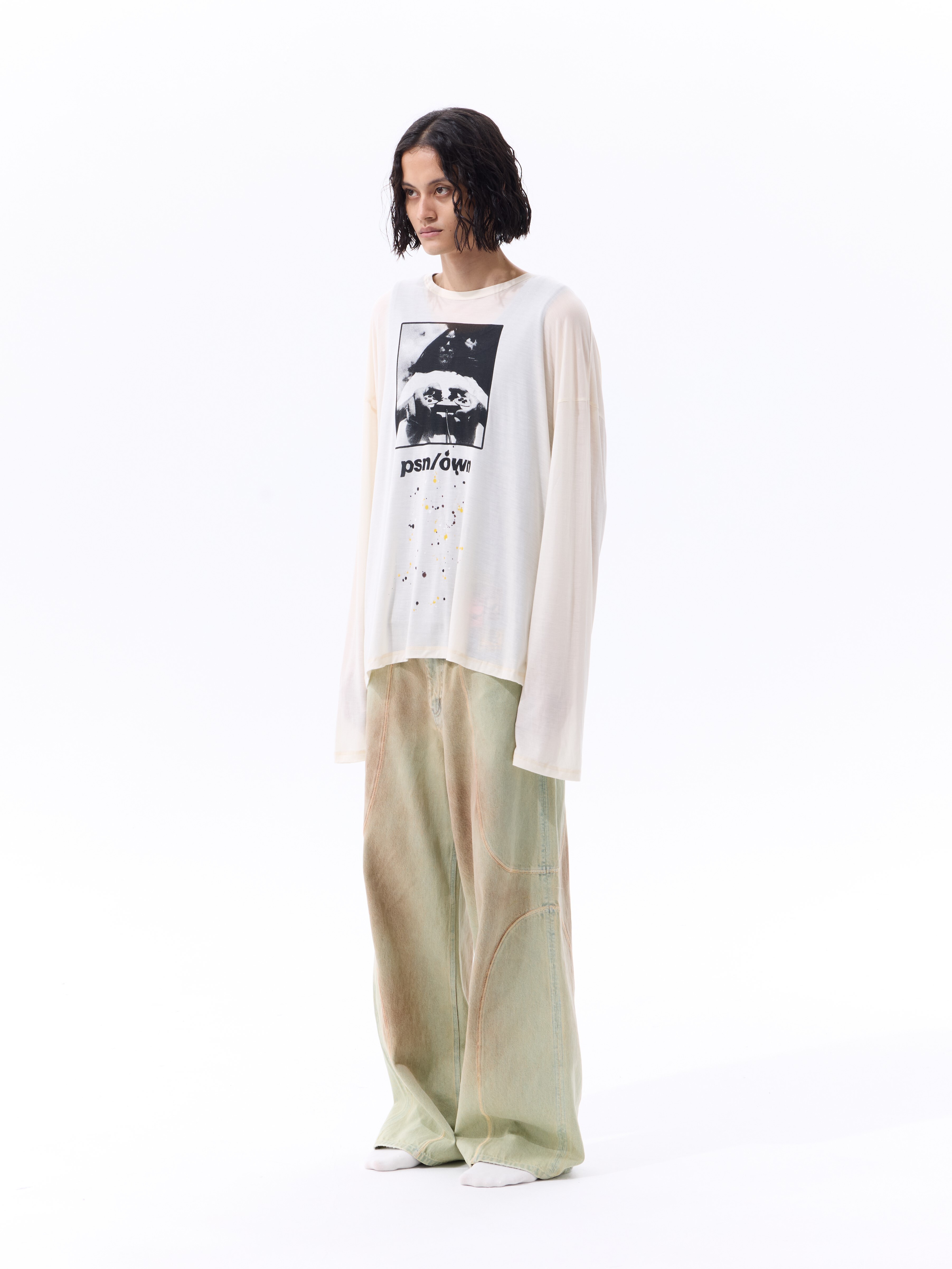 PSN/OWN 印刷圖像 薄紗潑墨薄長袖 STAY AT HOME LST P/O-SS26-1016
