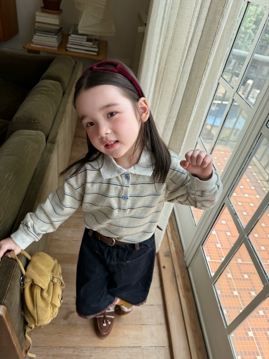 燕麥藍條Polo上衣