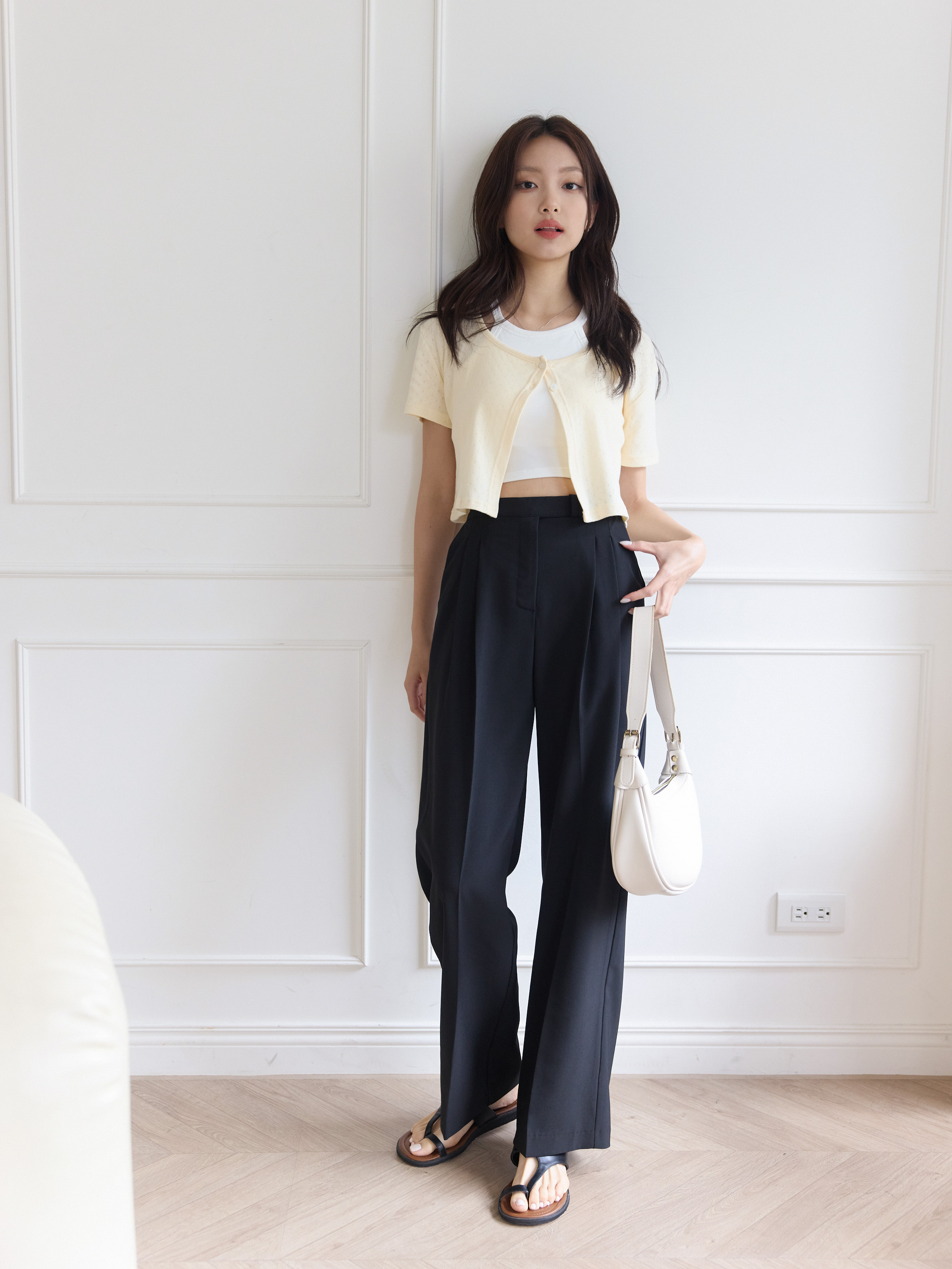 High-Waisted Side-Button Tailored Pants