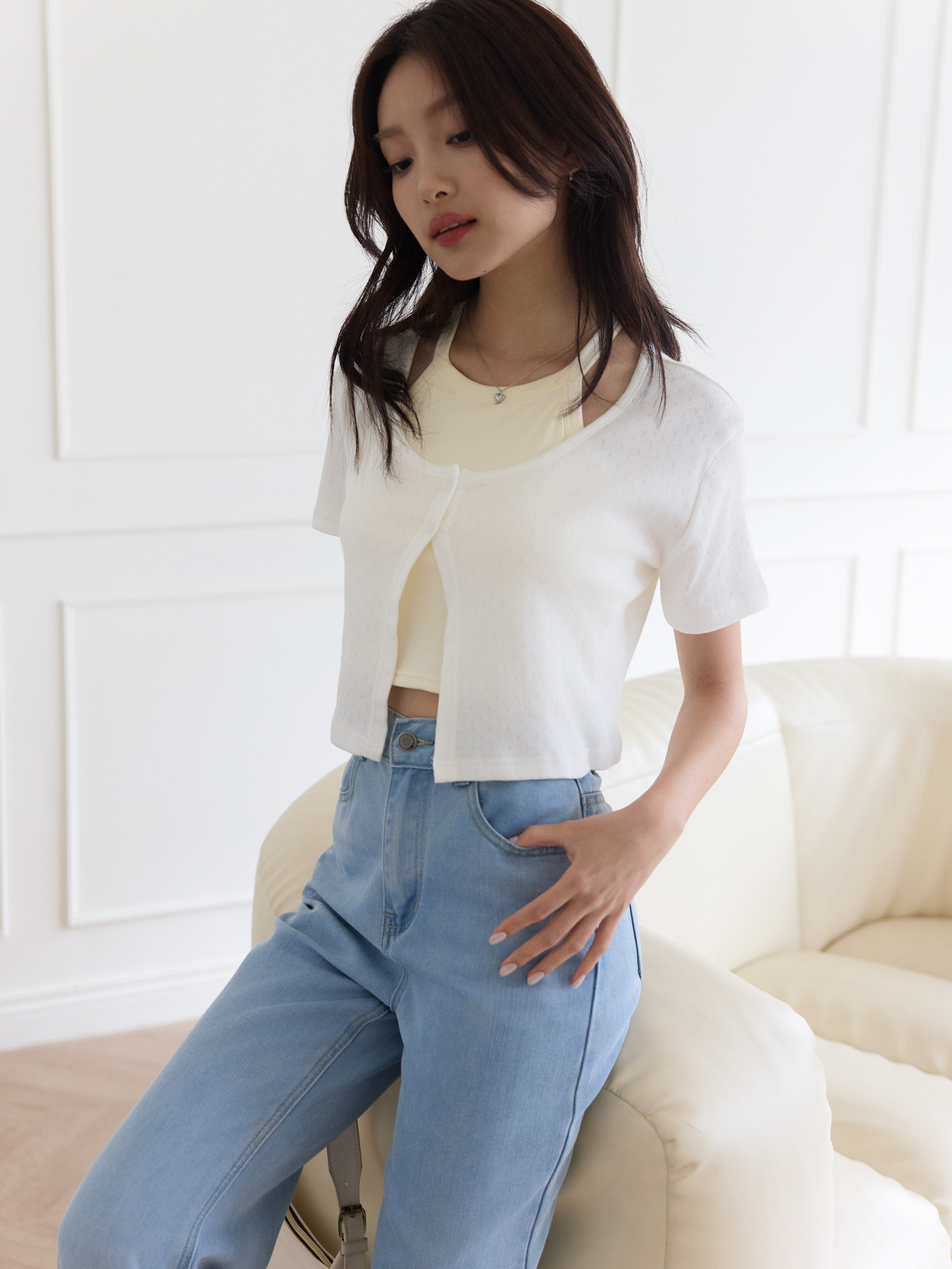 Round Neck Double-Button Cropped Cardigan