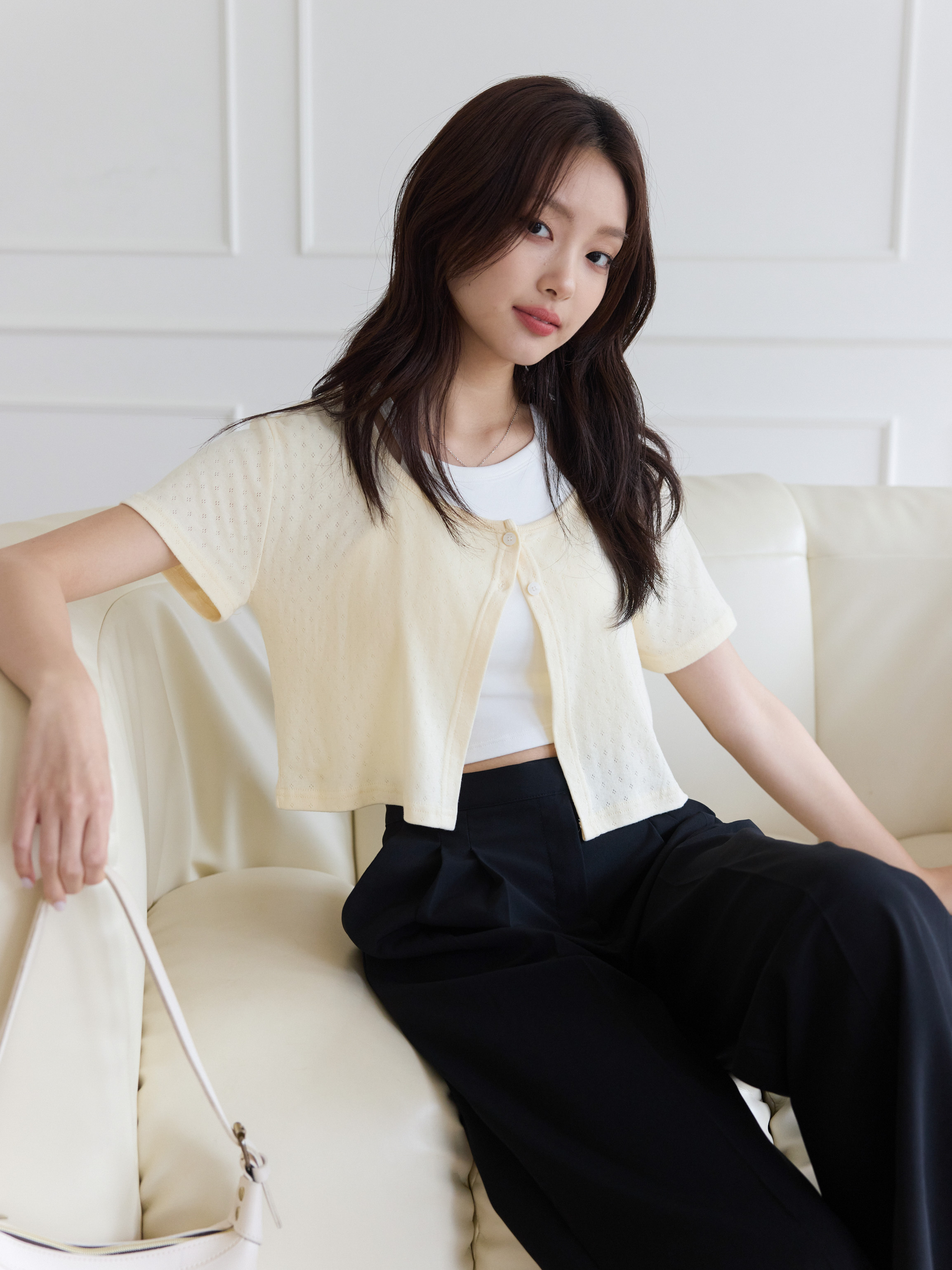 Round Neck Double-Button Cropped Cardigan