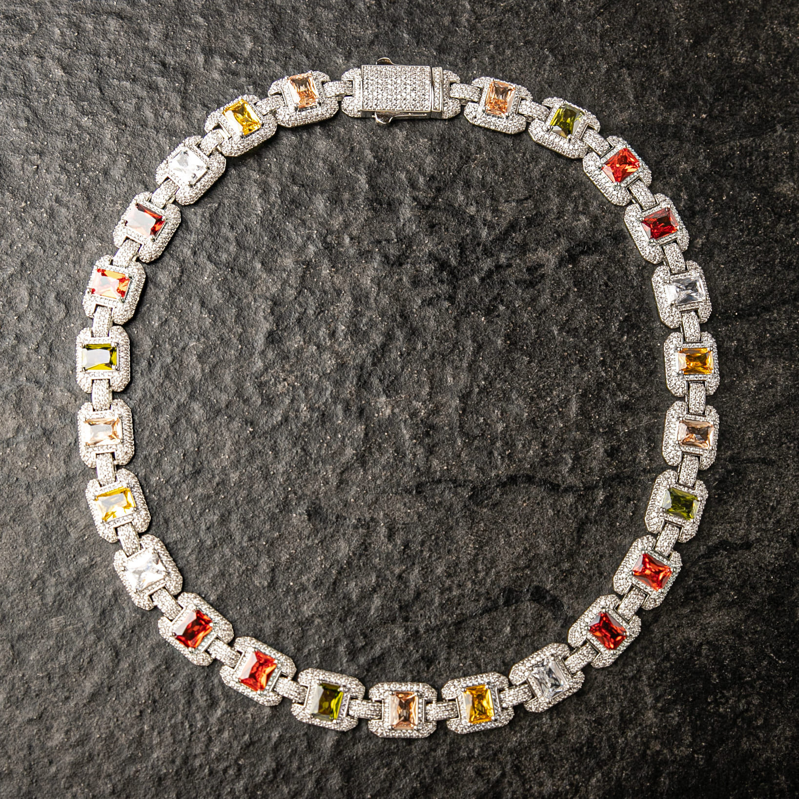 12mm滿鑲幻彩菱鏡項鍊