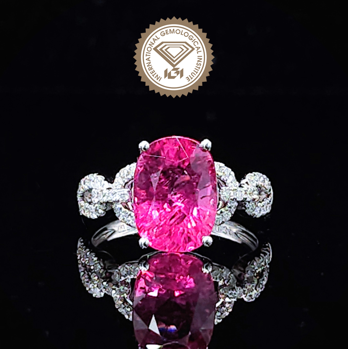 18K White Gold 3.53ct Rubellite and Diamond Ring