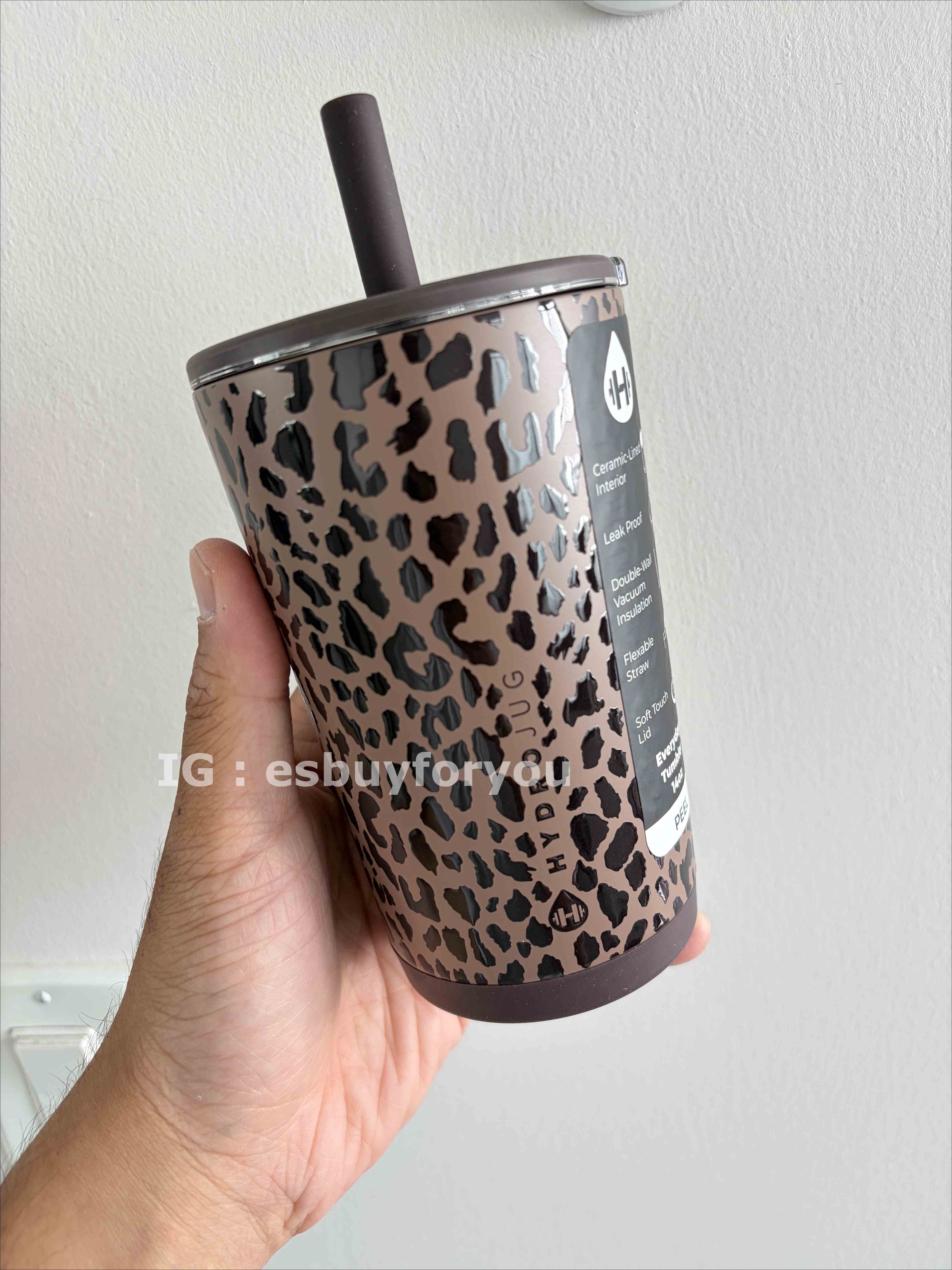 【限時】HYDROJUG 陶瓷內裡 豹紋 Tumbler 吸管喝水杯 (14/20oz 兩種尺寸)