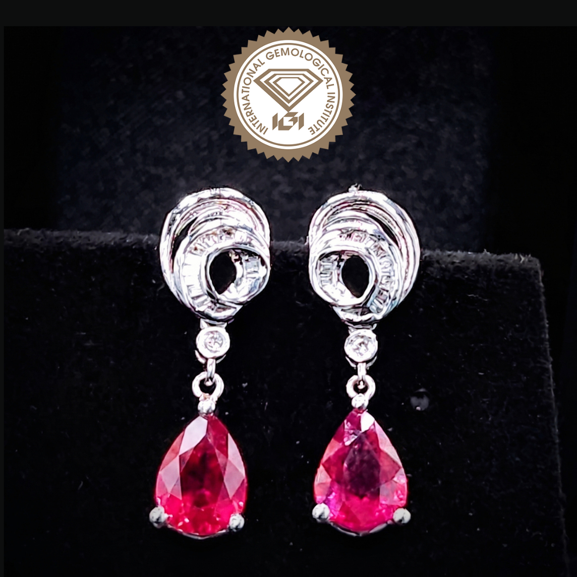 18K White Gold 2.38ct Ruby and Diamond Drop Earring