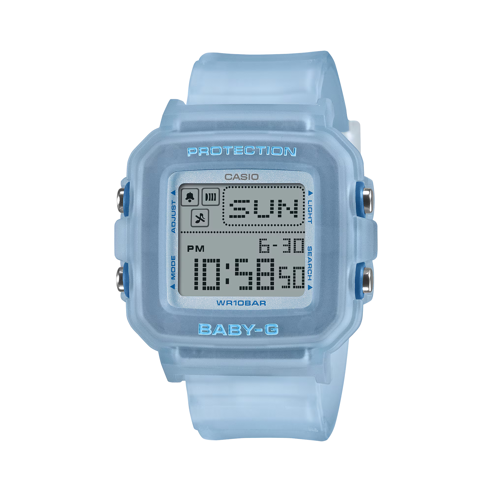 萬年鐘錶 - BABY-G G+PLUS 復古流行風半透明方形運動電子錶 BGD-10KG-2 錶徑 : 39 MM
