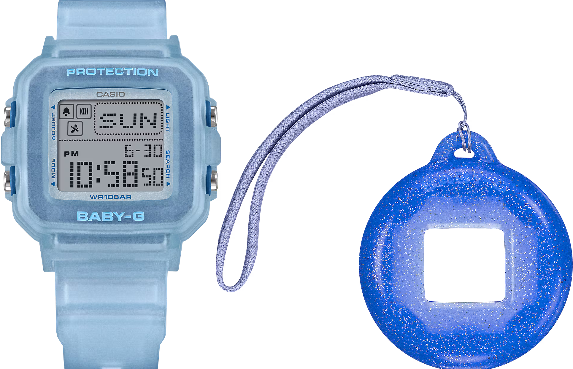 萬年鐘錶 - BABY-G G+PLUS 復古流行風半透明方形運動電子錶 BGD-10KG-2 錶徑 : 39 MM