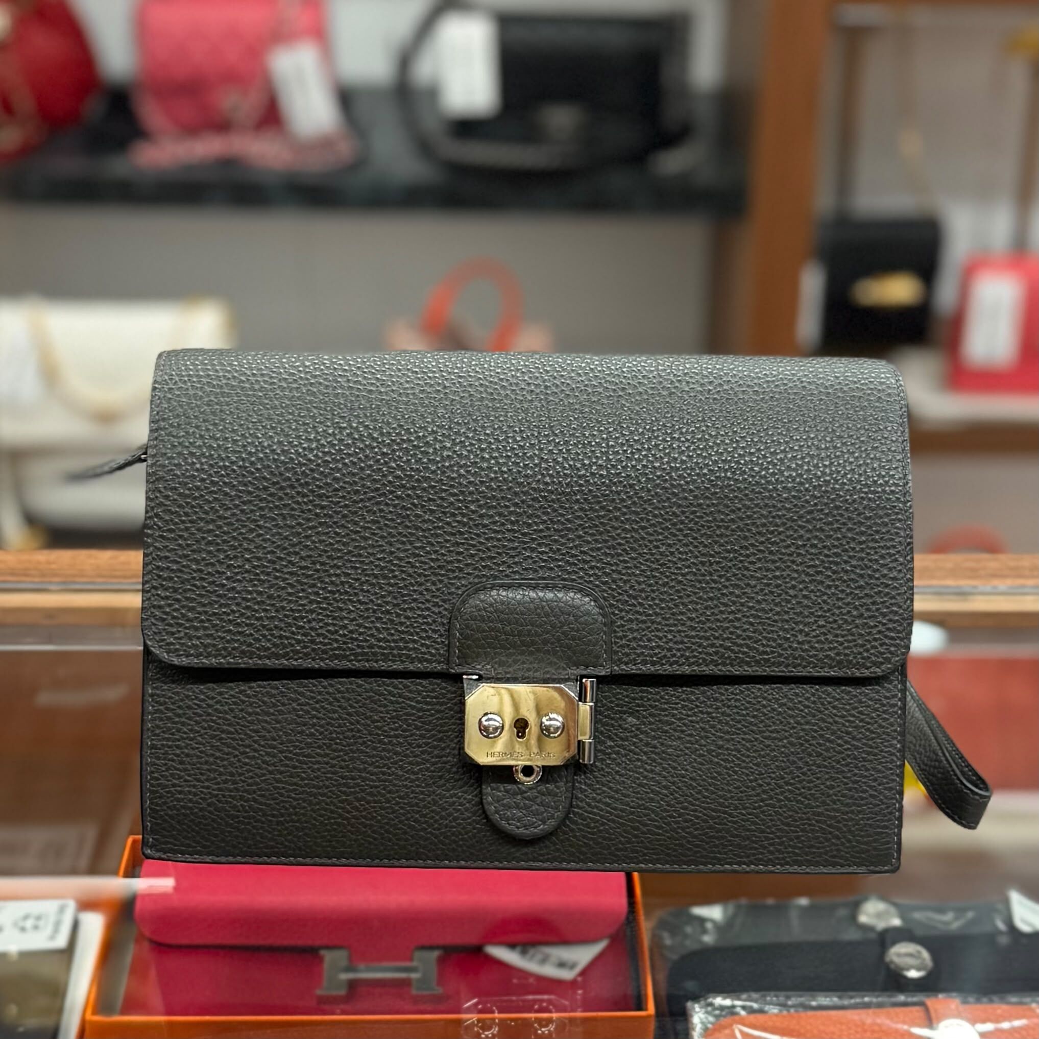 90%NEW USED HERMES JET POCHETTE 深綠色銀扣 TOGO皮 口 I #愛馬仕手拿包