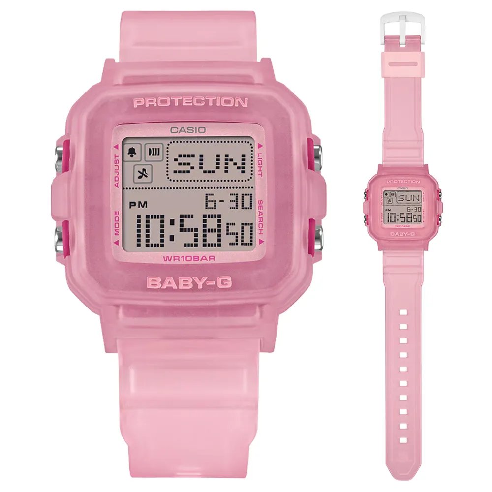 萬年鐘錶 - BABY-G G+PLUS 復古流行風半透明方形運動電子錶 BGD-10KG-4 錶徑 : 39 MM