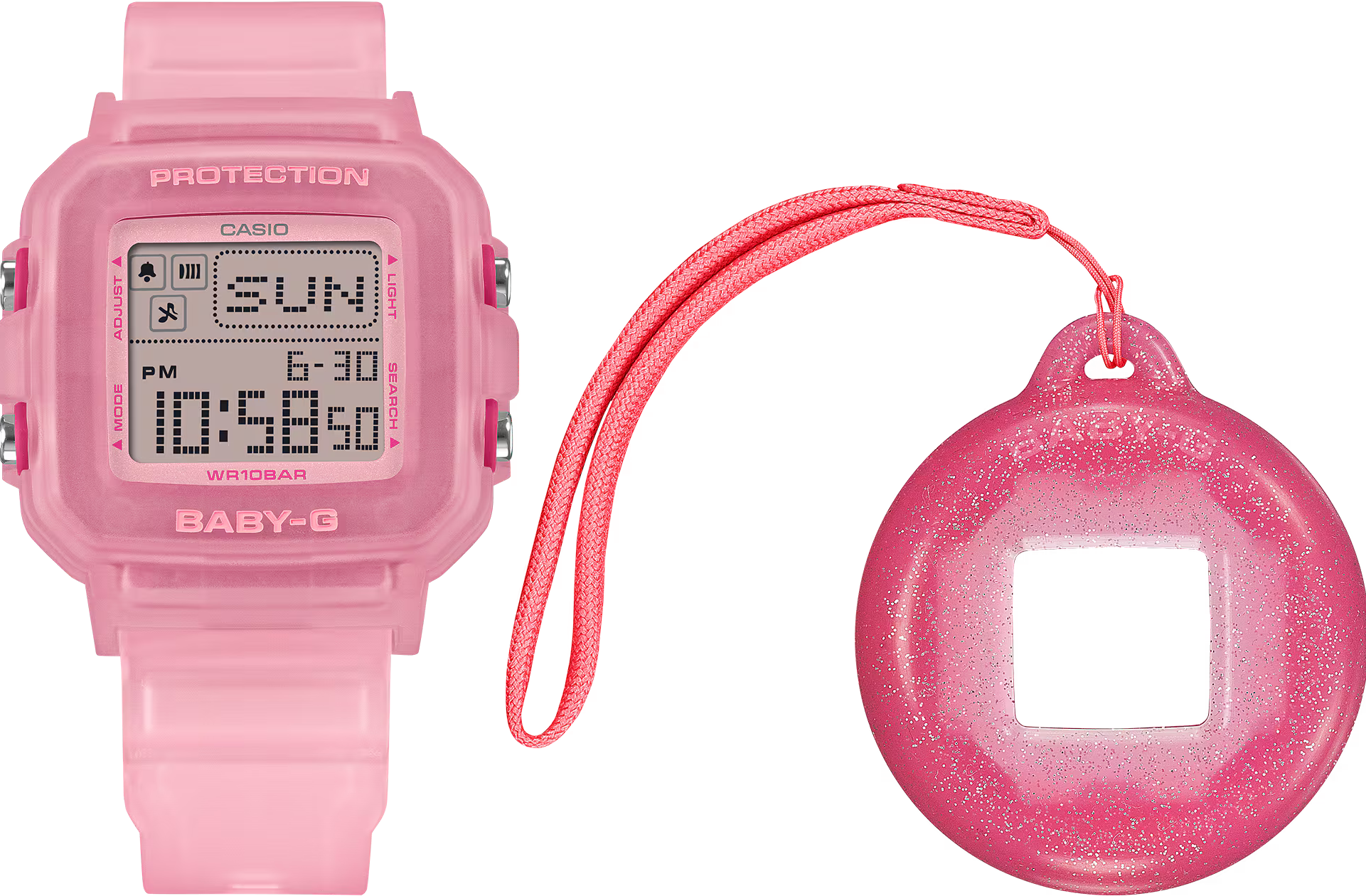 萬年鐘錶 - BABY-G G+PLUS 復古流行風半透明方形運動電子錶 BGD-10KG-4 錶徑 : 39 MM