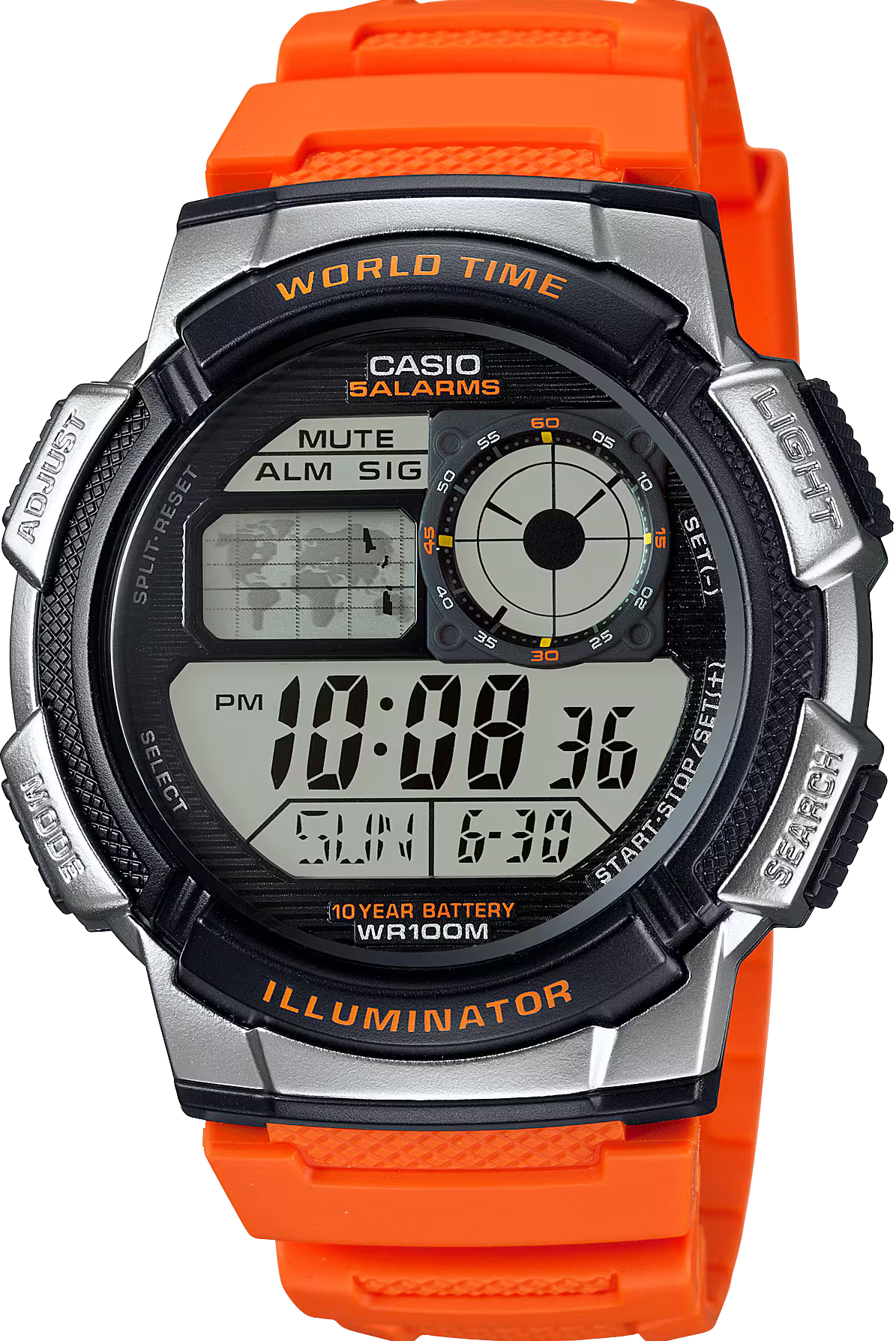 萬年鐘錶 - CASIO  卡西歐 多時區鬧鈴電子錶 AE-1000W-4B  錶徑 : 45mm