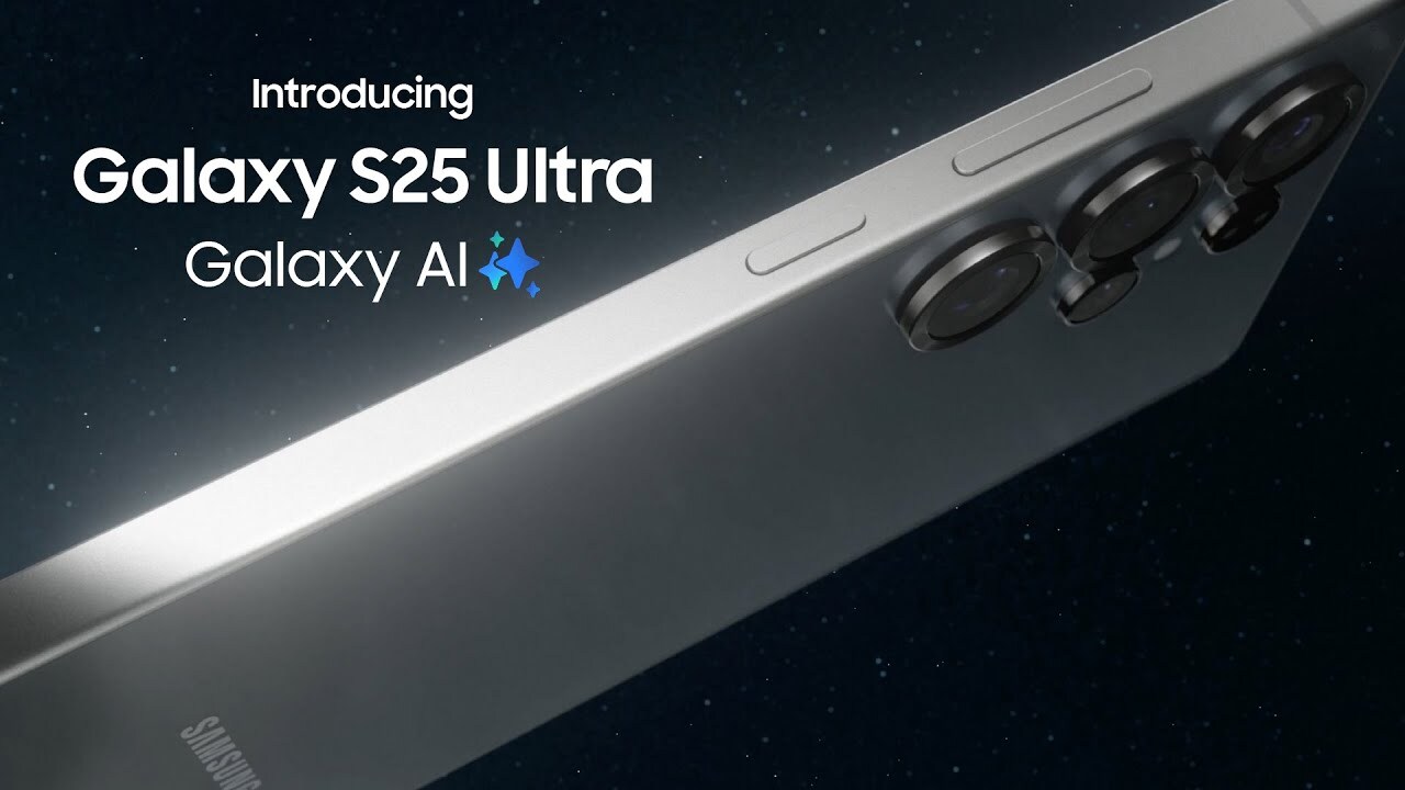 Samsung Galaxy S25 Ultra 官方宣傳圖,展示機身側邊金屬邊框與多鏡頭相機模組,並強調 Galaxy AI 功能。Galaxy S25 Ultra 為三星高階旗艦手機,主打 AI 應用、影像拍攝與頂級硬體規格。