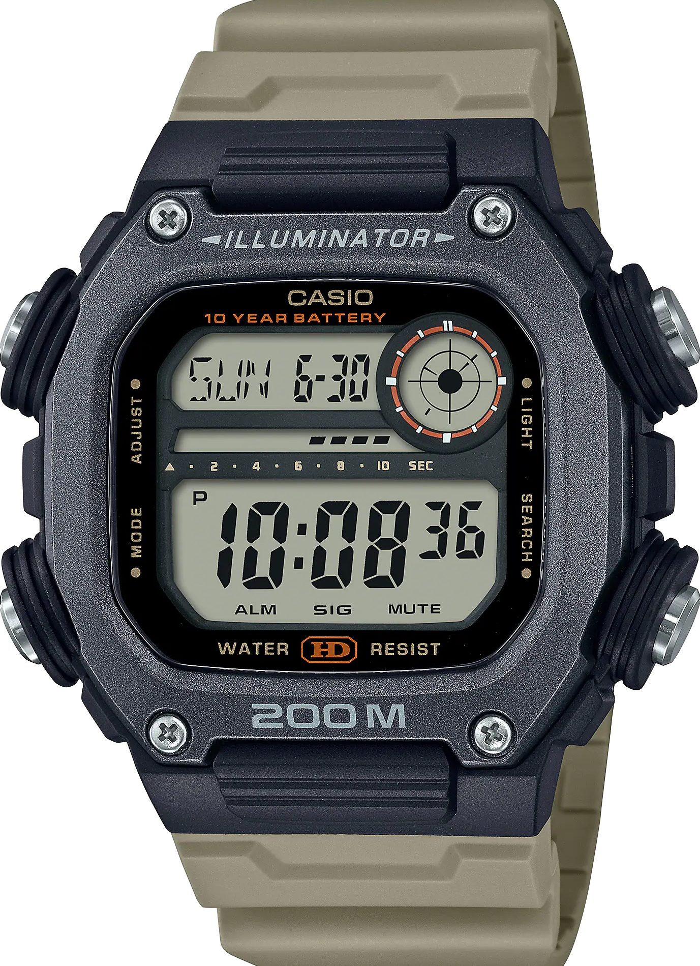 萬年鐘錶 - 卡西歐  CASIO  霸氣方形膠帶電子錶 DW-291HX-5A  錶徑 50.4 MM