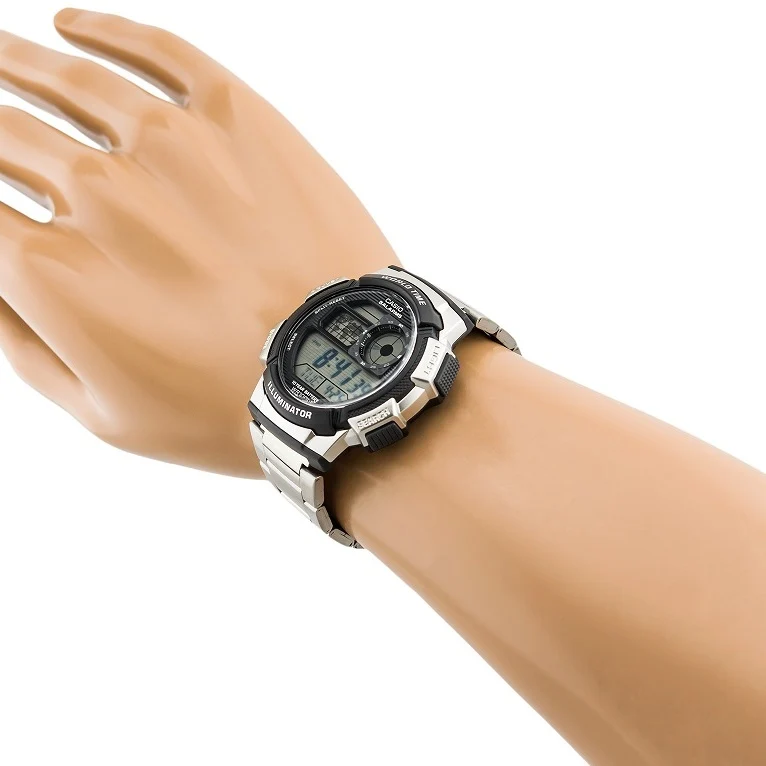 萬年鐘錶 - CASIO  卡西歐 多時區世界地圖不鏽鋼錶帶電子錶 AE-1000WD-1A 錶徑 : 45mm