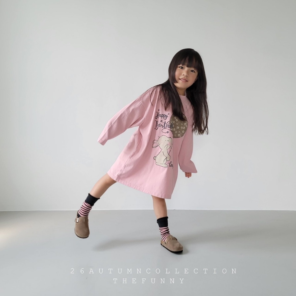 正韓秋thefunny 兩色純棉氣球兔兔洋裝