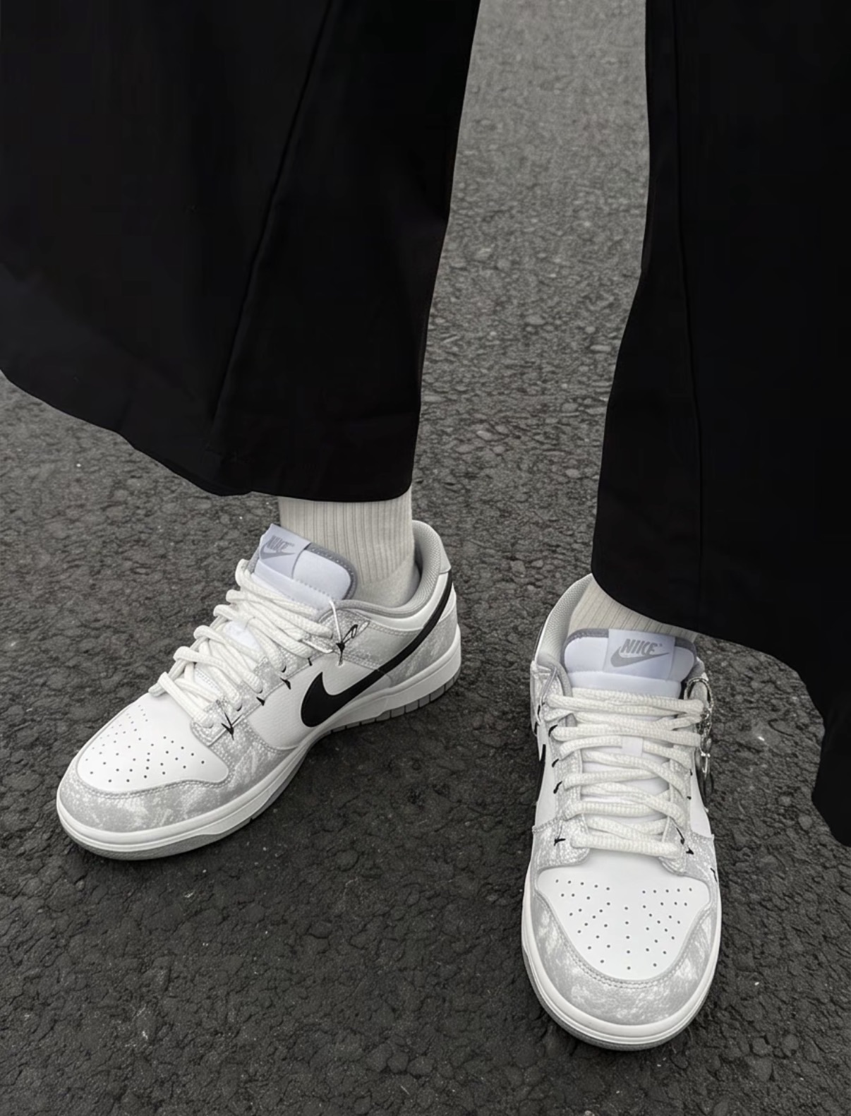 < 漫步浪漫宇宙🌠 > Nike Big LOW 訂製款 暈染潑墨 灰白拼接