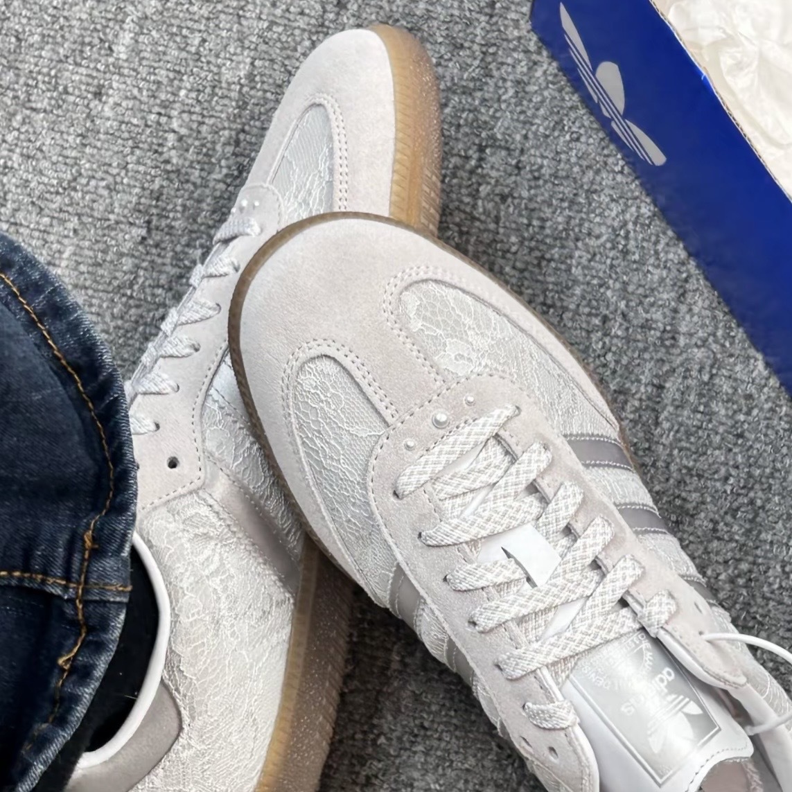 ADIDAS SAMGA OG 白色 蕾絲 拼接 絲綢緞面 休閒鞋 女鞋 KH7841