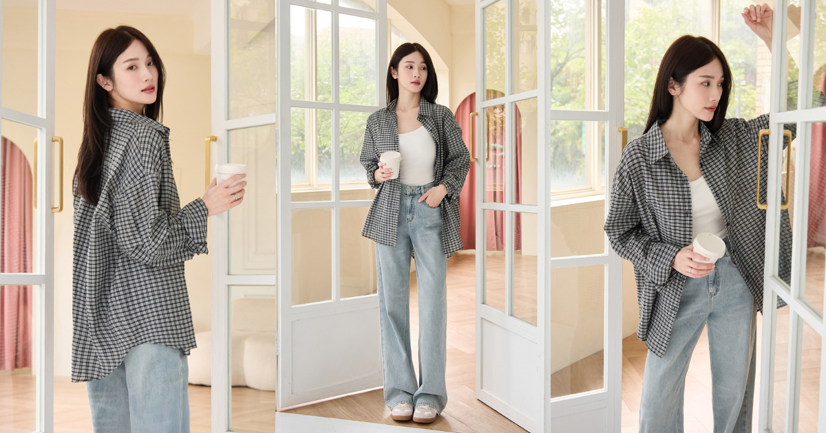 OH!HER 薄綿格紋長袖襯衫|輕盈透氣與經典格紋的女裝四季百搭襯衫