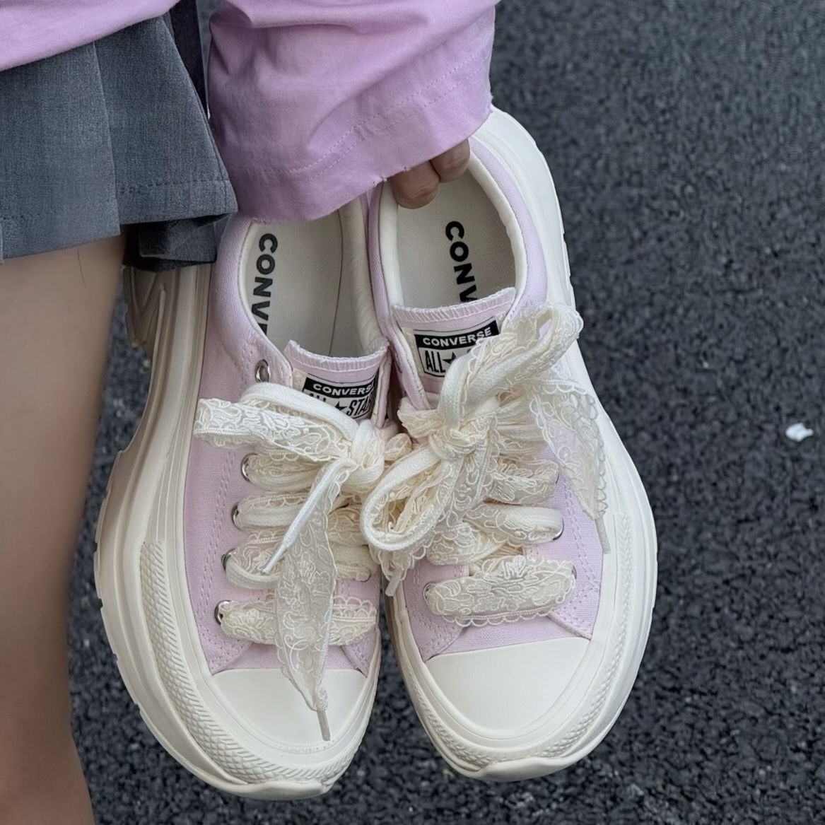 CONVERSE RUN STAR CRUSH 小鯊魚 粉紫 粉色 粉奶油 厚底鞋 增高 蕾絲鞋帶 Karina代言同款 劉知珉 女鞋 A24218C / 預購