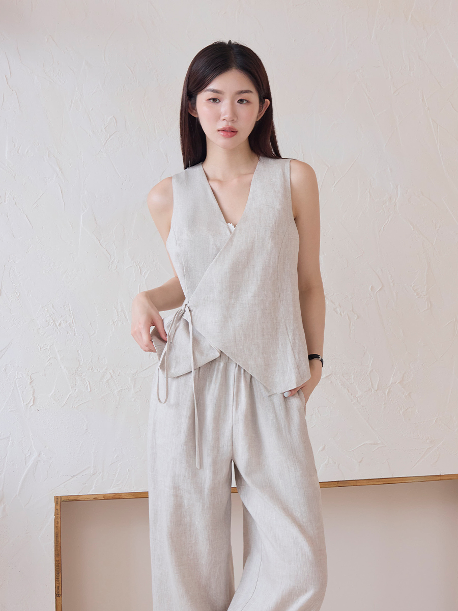 OH!HER 俐落側綁帶西裝背心(100%亞麻)