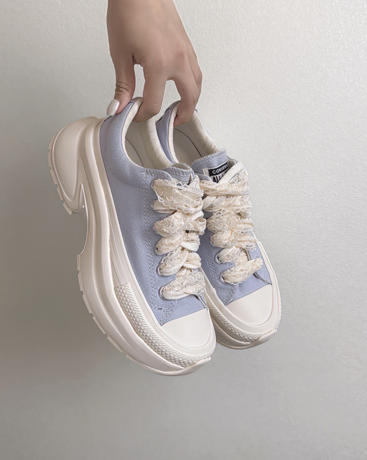 CONVERSE RUN STAR CRUSH 小鯊魚 藍紫 奶油白 厚底鞋 增高 蕾絲鞋帶 Karina代言同款 劉知珉 女鞋 A24219C / 預購