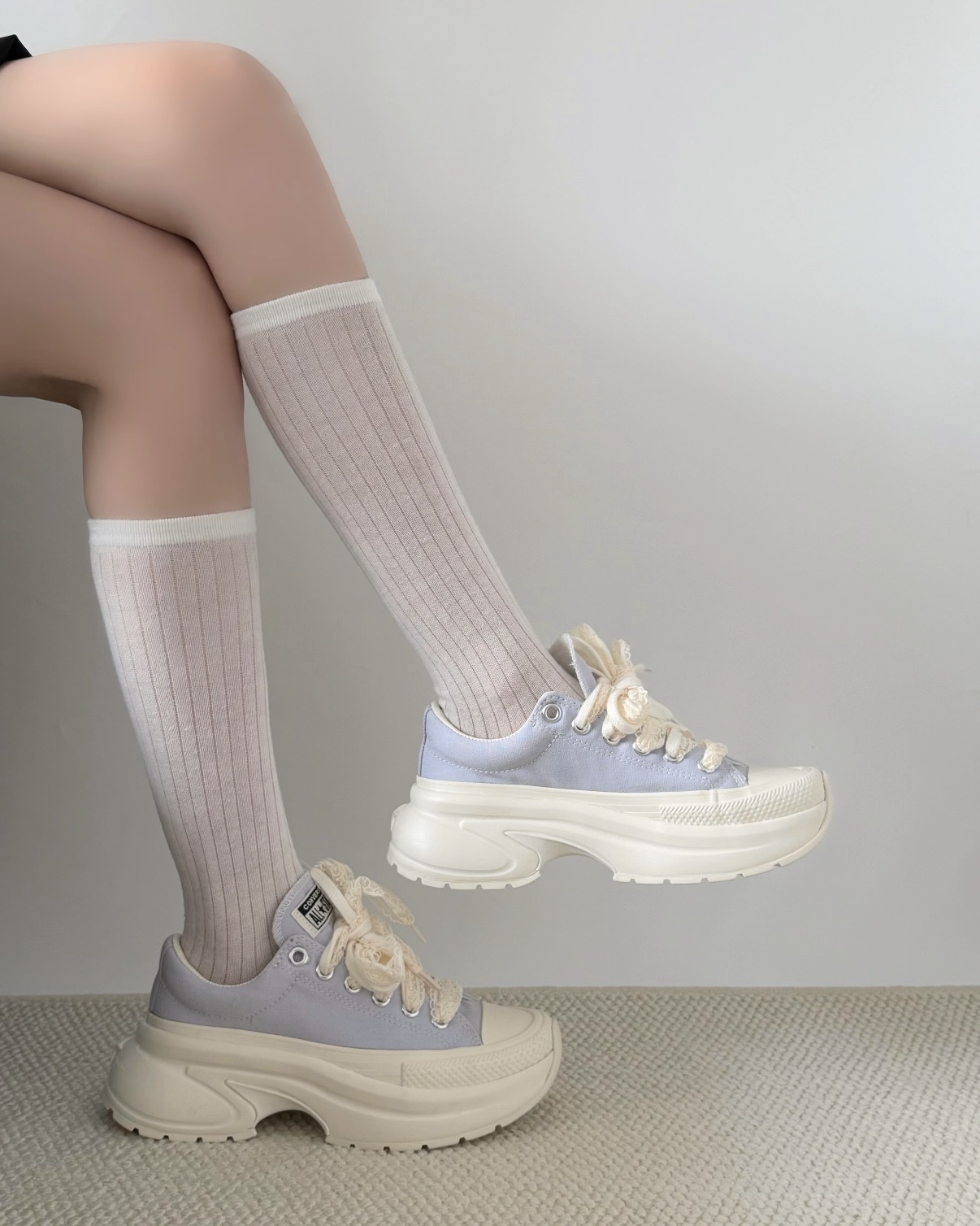 CONVERSE RUN STAR CRUSH 小鯊魚 藍紫 奶油白 厚底鞋 增高 蕾絲鞋帶 Karina代言同款 劉知珉 女鞋 A24219C / 預購