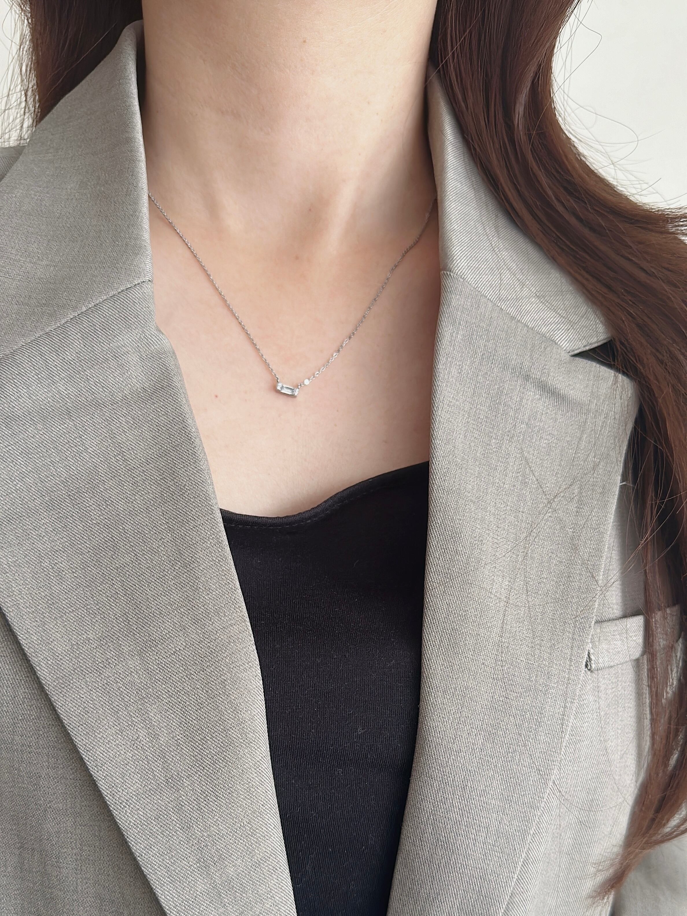 SS magnet square zircon necklace