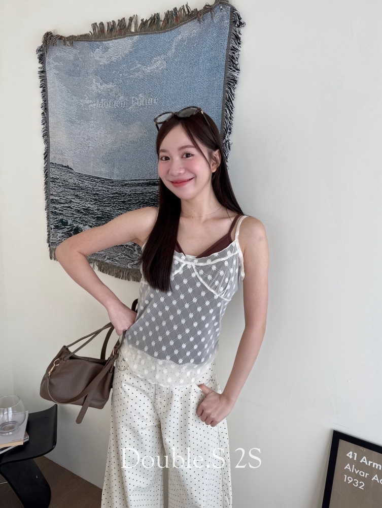小花刺繡透紗+bra top兩件式*3色