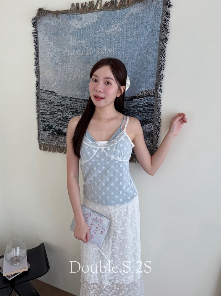 小花刺繡透紗+bra top兩件式*3色