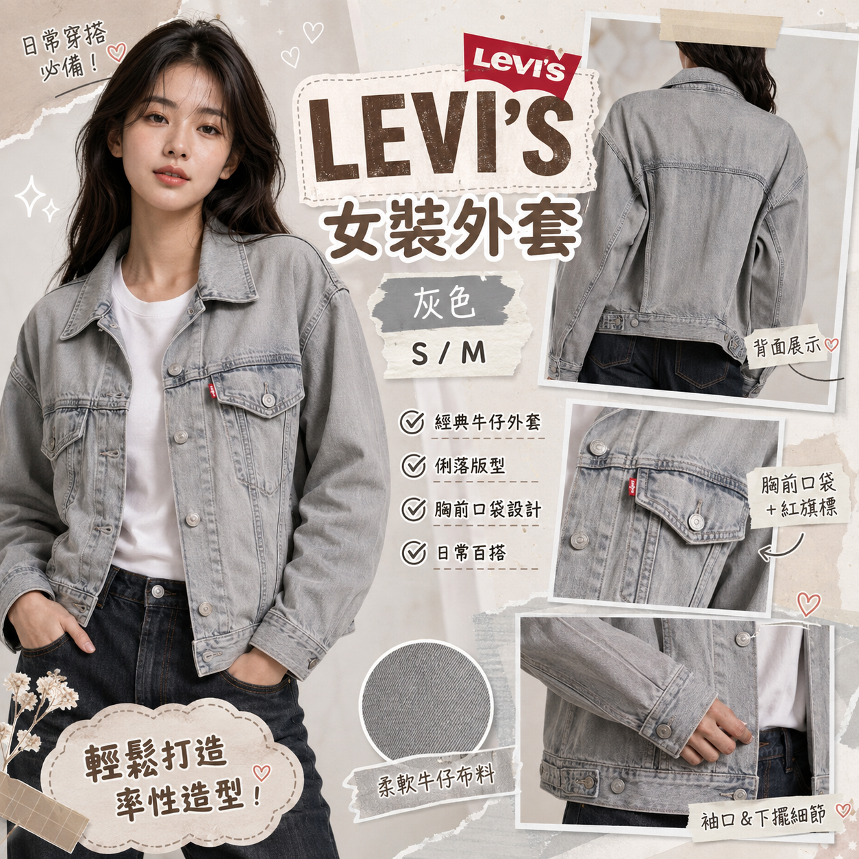 【預購】LEVIS H0815119 90s Boss 女裝外套 (灰色)