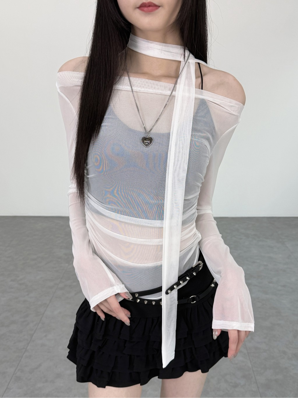 A0376-A14 純慾網紗露背交叉美背上衣 附脖帶