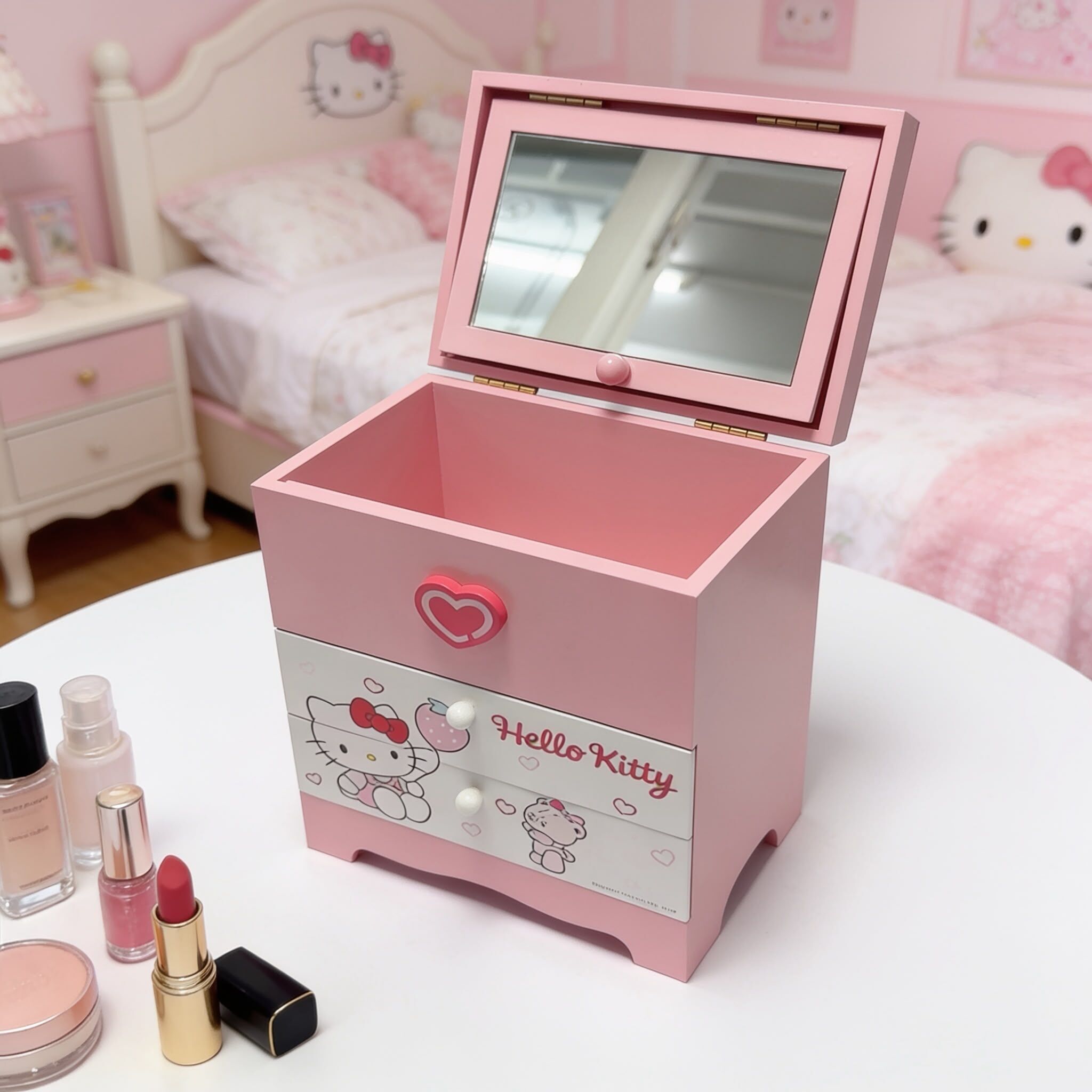 24045 Sanrio Hello Kitty 雙層抽屜式木製化妝箱 #KHW24-SKT1292