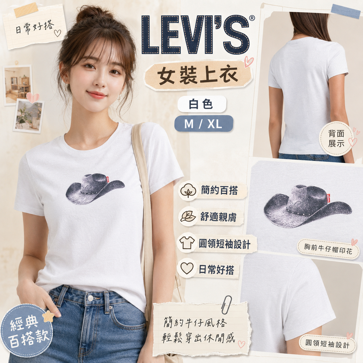 【預購】LEVIS H0815157 The Perfect 牛仔帽印花上衣 (白色)