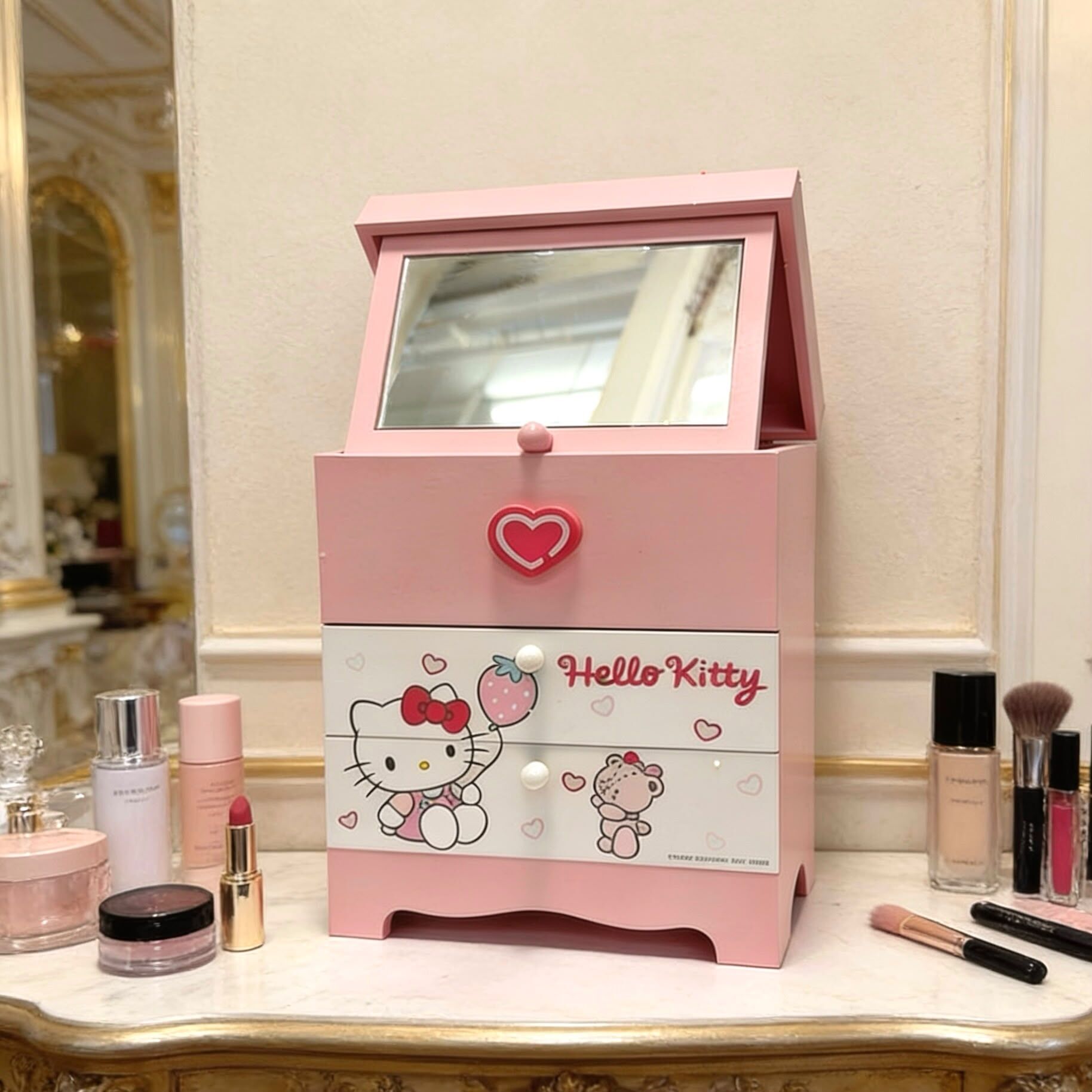 24045 Sanrio Hello Kitty 雙層抽屜式木製化妝箱 #KHW24-SKT1292