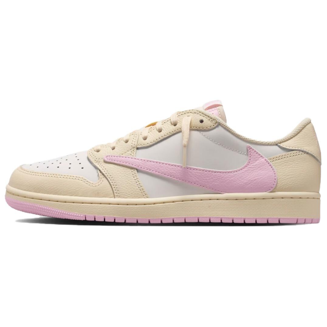 【代購】Jordan x Travis Scott Air Jordan 1 Low OG Pink Hook Leather Cushioning Low top Vintage Basketball Shoes Men's IQ7604-100