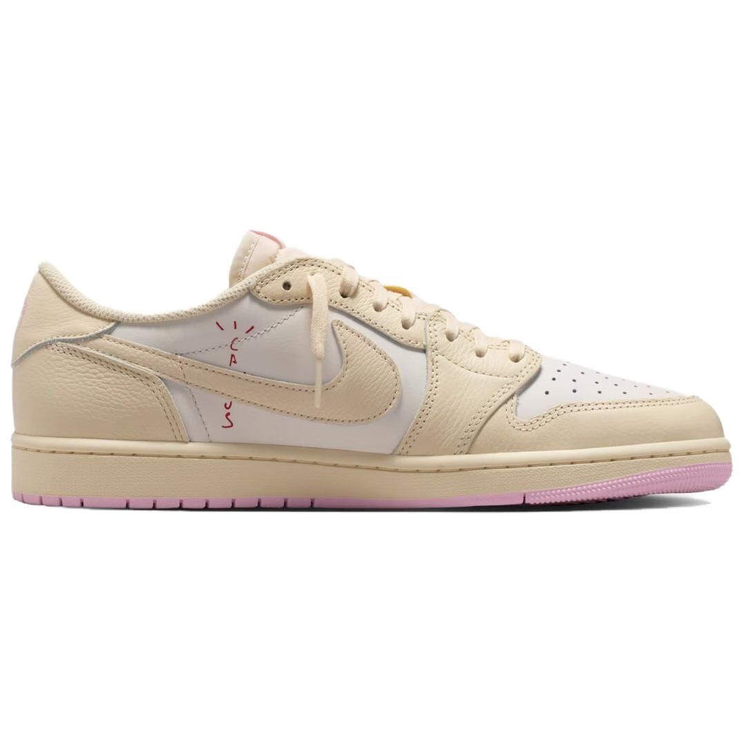 【代購】Jordan x Travis Scott Air Jordan 1 Low OG Pink Hook Leather Cushioning Low top Vintage Basketball Shoes Men's IQ7604-100