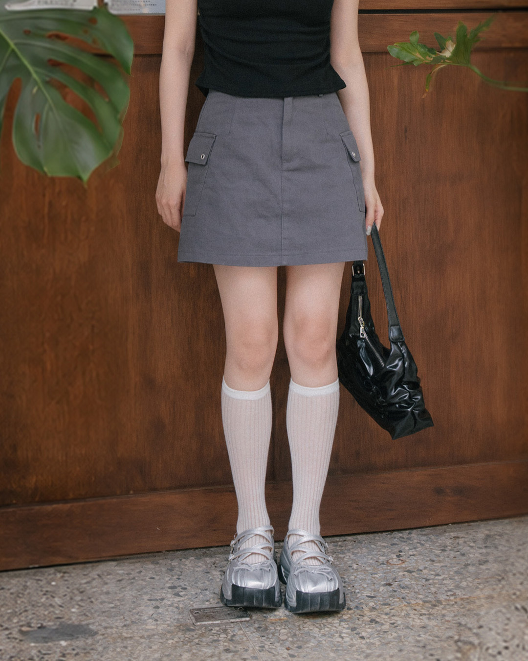 Double metal button pocket cargo skirt, available in two colors, sizes S/M/L【03010970】in stock+pre-order