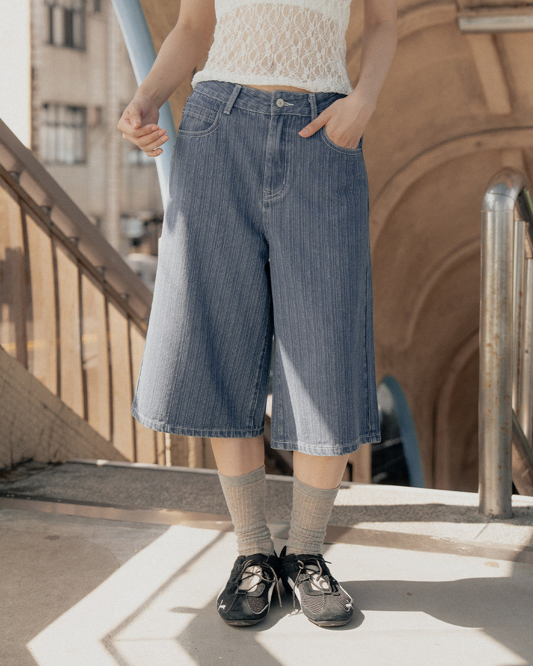 Casual straight-wash denim capri pants, S/M/L【04120120】in stock+pre-order