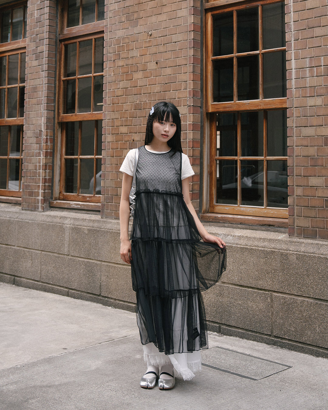 Flocked Dot Multi-Layer Cake Mesh Long Vest - Black【01099977】in stock+pre-order