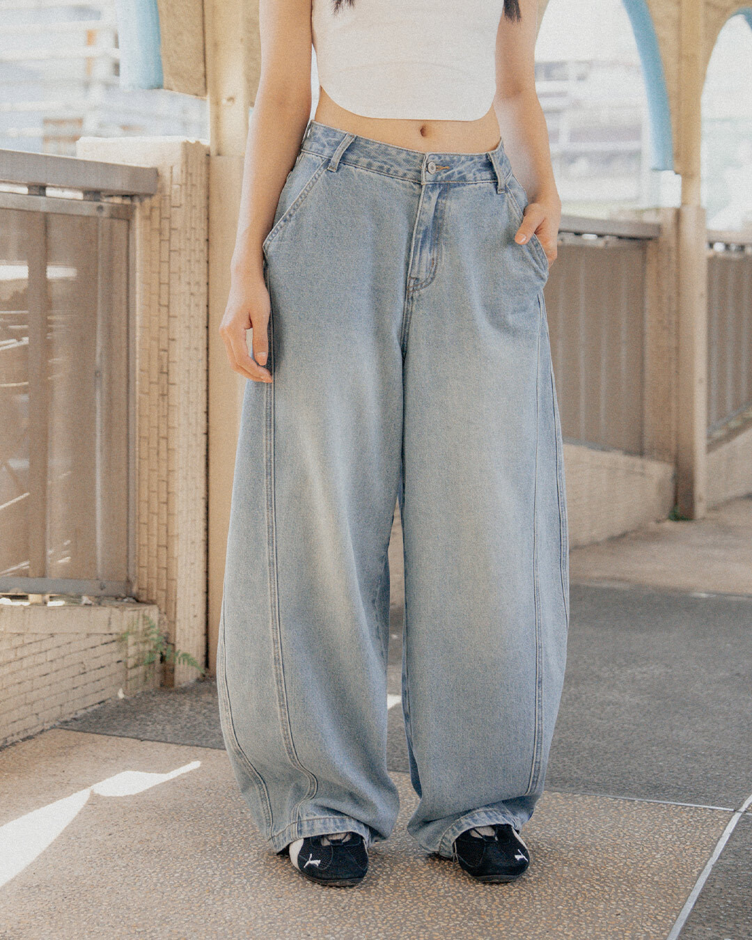 Side-cut washed cocoon-shaped denim jeans XS/S/M/L【04011871】in stock+pre-order
