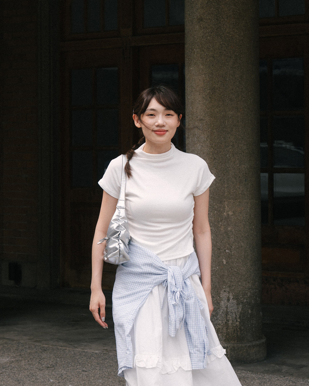 Micro-brushed, side-relief stretch turtleneck top - white【01099931】in stock+pre-order