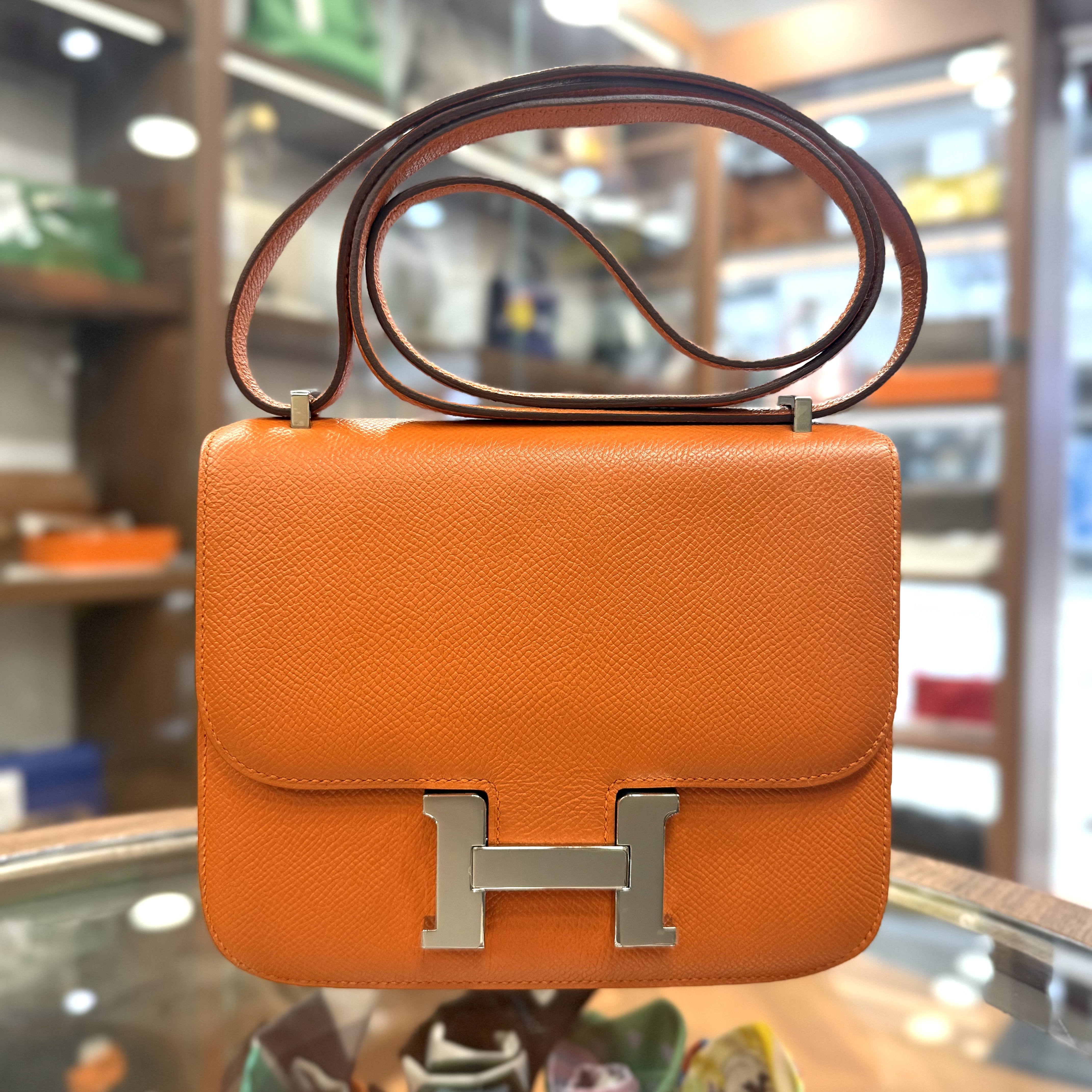 90%NEW USED HERMES MINI CONSTANCE ORANGE EPSOM PHW 口 Q 愛馬仕橙銀扣 #愛馬仕康康 #C19
