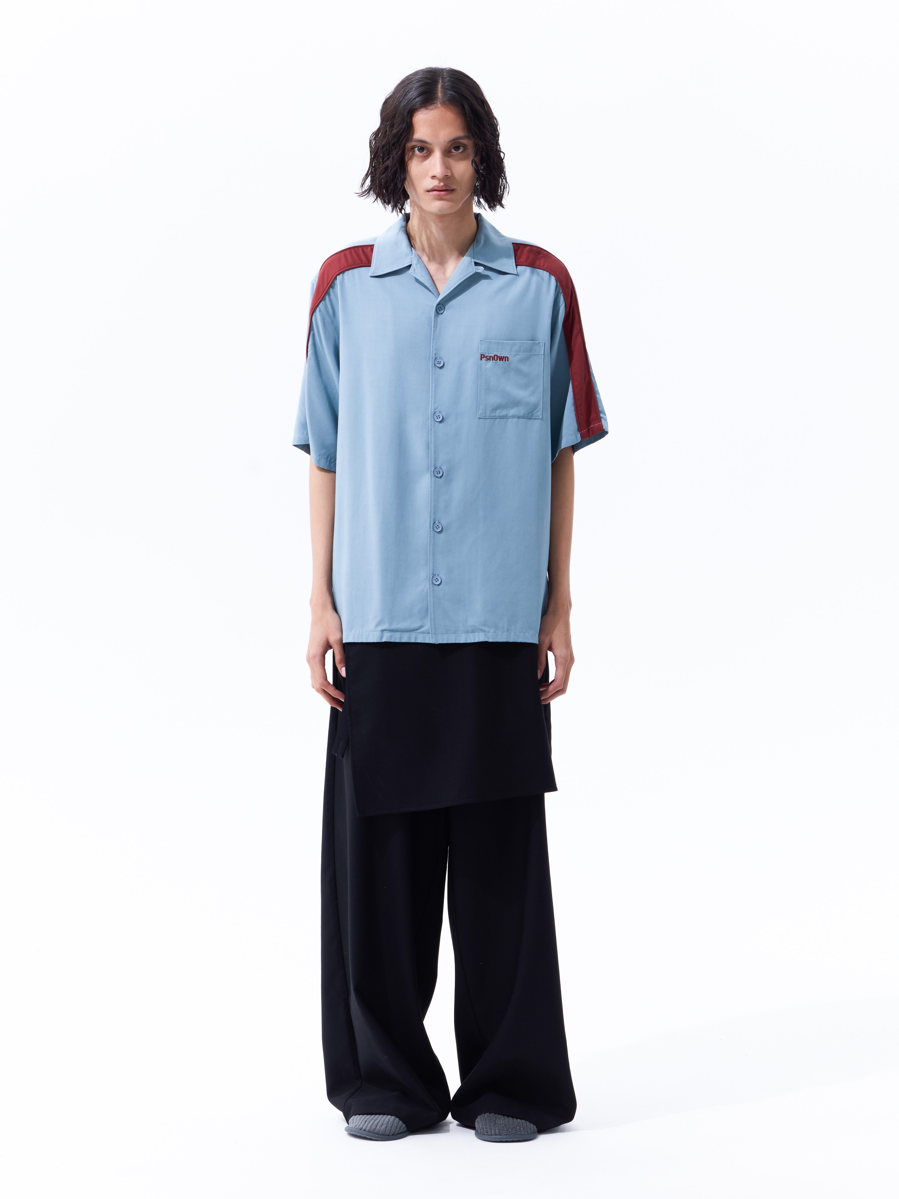 PSN/OWN 胸前刺繡小標 撞色滾邊立領短袖襯衫 BOWLING SHORT SLEEVE SHIRT P/O-SS26-2001